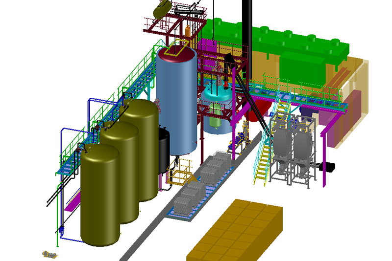 Engineering, 3D Simulation, CAD-Konstruktion einer Recyclinganlage (bspw. für Alternative Polyole, PET-Recycling, PIR-Recycling)