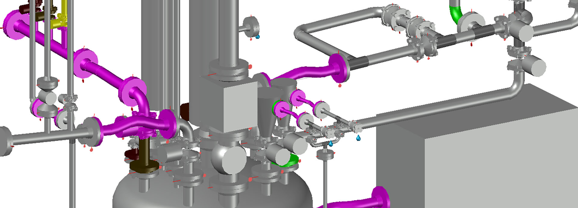 Detail Engineering/ Detailplanung mit CAD, Verrohrung an Tank, 3D-Visualisierung, 3D-Rohrleitungs- und Stahlbauplanung, Detailkonstruktion von Sonderlösungen (Inventor), Rohrstatik (Rohr 2), statische Nachweise